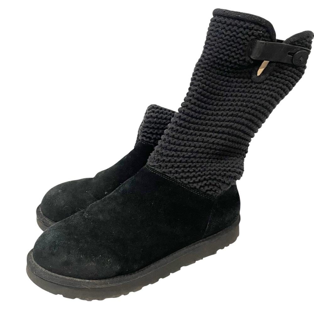 UGG Australia Shaina Size 11 Black Suede Leather /Knit High Ankle Boots 1012534
